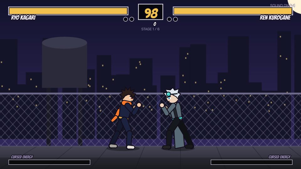 Street Combat: two fighters squaring up on a rooftop at night